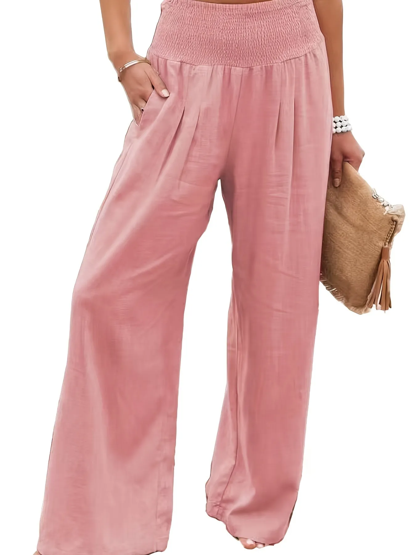 Women's Solid Wide Leg Elastic High Waist Vacation Casual Every Day Pants