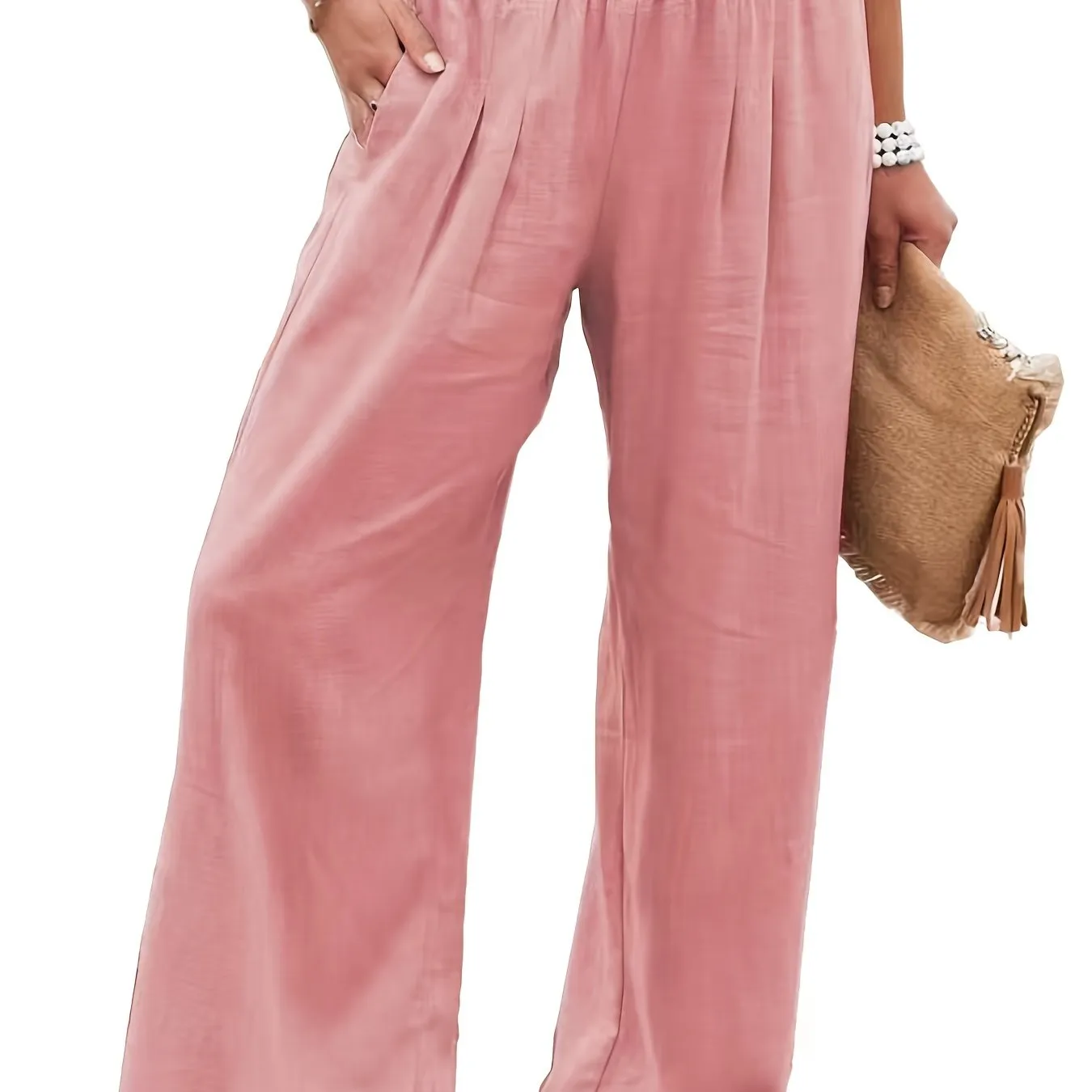 Women's Solid Wide Leg Elastic High Waist Vacation Casual Every Day Pants