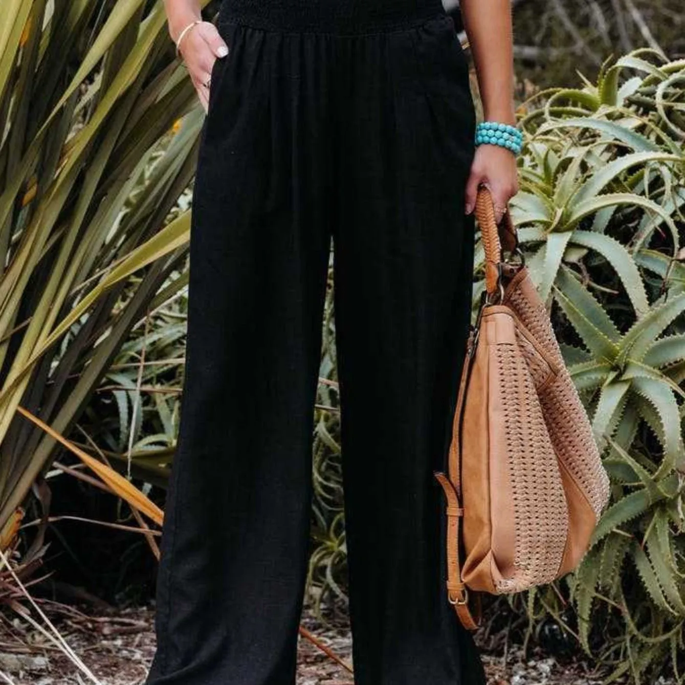 Women's Solid Wide Leg Elastic High Waist Vacation Casual Every Day Pants